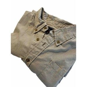 Wrangler XL Men's Western Button Up Short Sleeve Tan Beige Mini Plaid Shirt